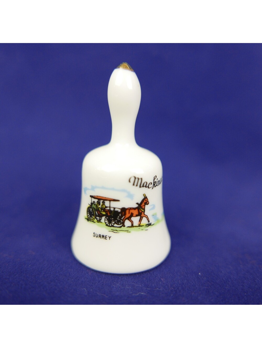 Vintage Mackinac Island Michigan Mini Ceramic Souvenir Bell Horse Surrey Bridge